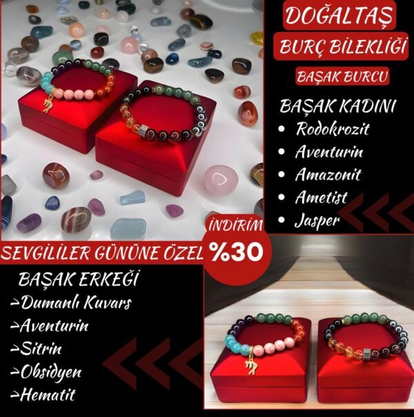 DOĞAL TAŞ BAŞAK BURCU BİLEKLİK KADIN-ERKEK (Özel ışıklı kutusuyla birlikte gönderim sağlanmaktadır) - Görsel 2