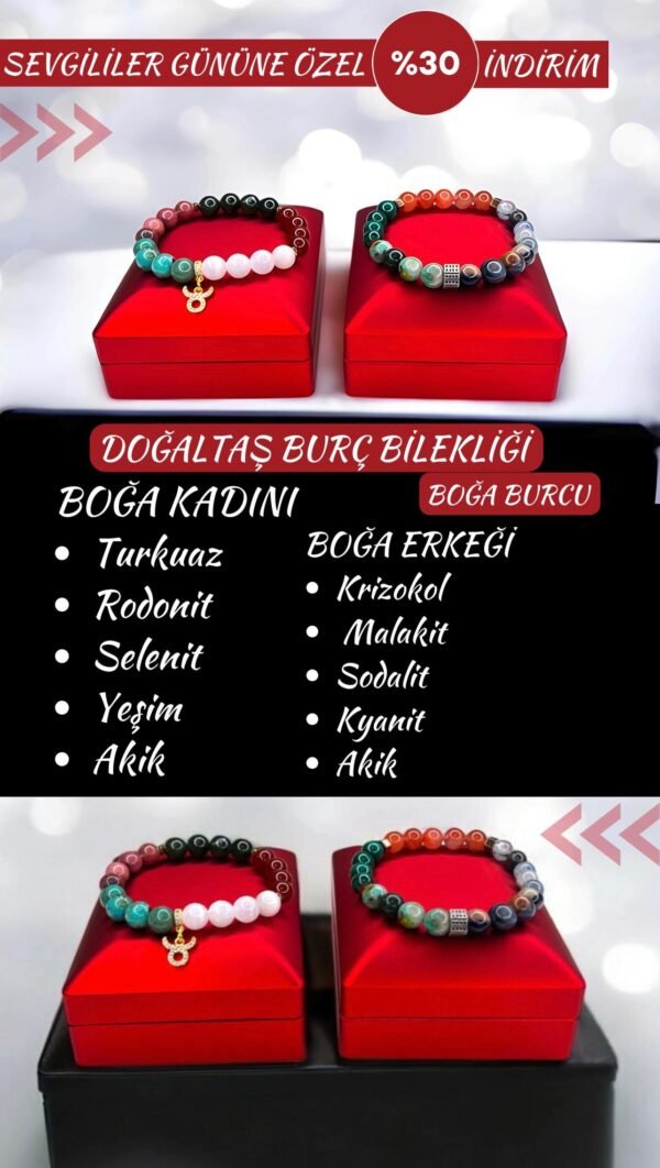 DOĞAL TAŞ BOĞA BURCU BİLEKLİK KADIN-ERKEK (Özel ışıklı kutusuyla birlikte gönderim sağlanmaktadır) - Görsel 2