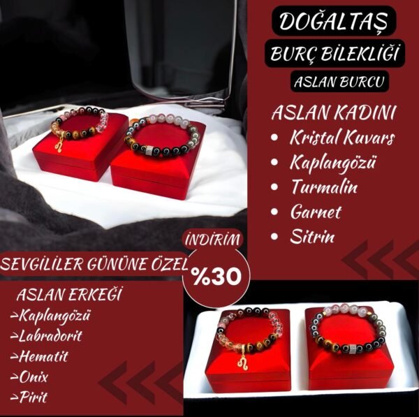 DOĞAL TAŞ ASLAN BURCU BİLEKLİK KADIN-ERKEK (Özel ışıklı kutusuyla birlikte gönderim sağlanmaktadır) - Görsel 2