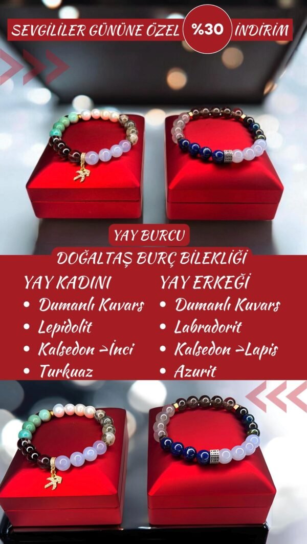DOĞAL TAŞ YAY BURCU BİLEKLİK KADIN-ERKEK (Özel ışıklı kutsuyla birlikte gönderim sağlanmaktadır) - Görsel 3