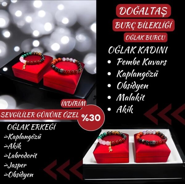 DOĞAL TAŞ OĞLAK BURCU BİLEKLİK KADIN-ERKEK (Özel ışıklı kutusuyla birlikte gönderim sağlanmaktadır) - Görsel 2
