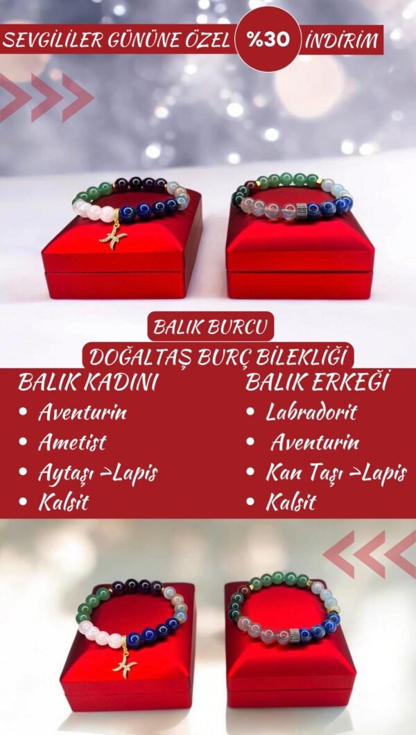 DOĞAL TAŞ BALIK BURCU BİLEKLİK KADIN-ERKEK (Özel ışıklı kutusuyla birlikte gönderim sağlanmaktadır) - Görsel 2
