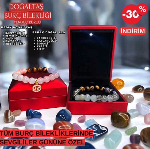 DOĞAL TAŞ YENGEÇ BURCU BİLEKLİK KADIN-ERKEK (Özel ışıklı kutusuyla birlikte gönderim sağlanmaktadır) - Görsel 2