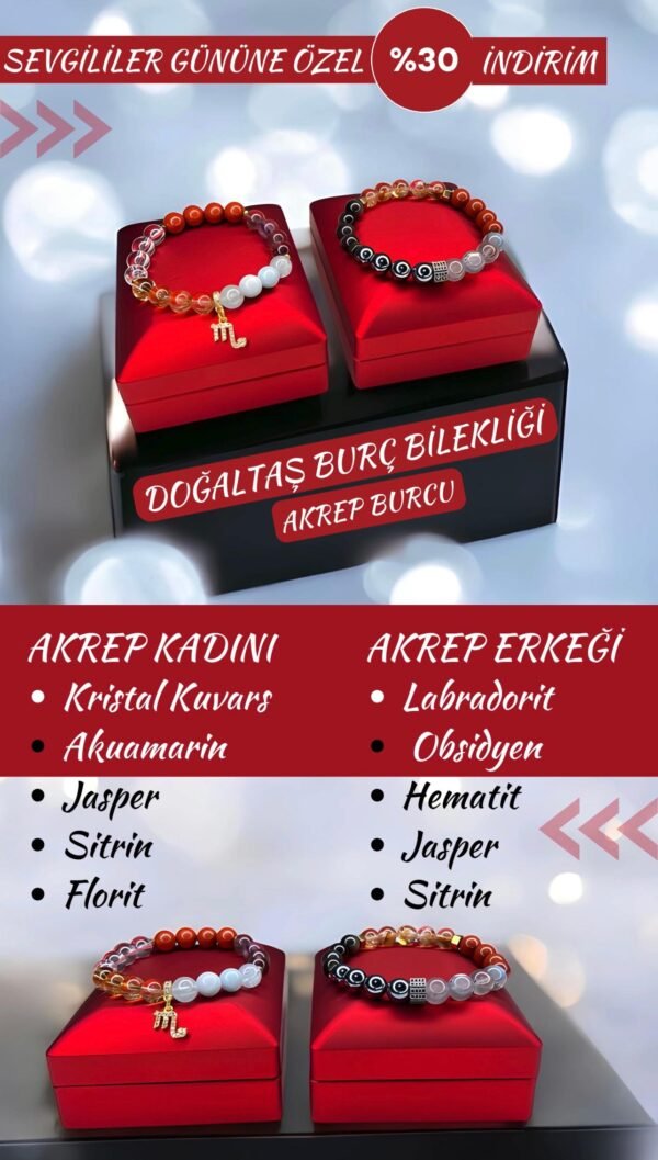 DOĞAL TAŞ AKREP BURCU BİLEKLİK KADIN-ERKEK (Özel ışıklı kutusuyla birlikte gönderim sağlanacaktır.) - Görsel 3
