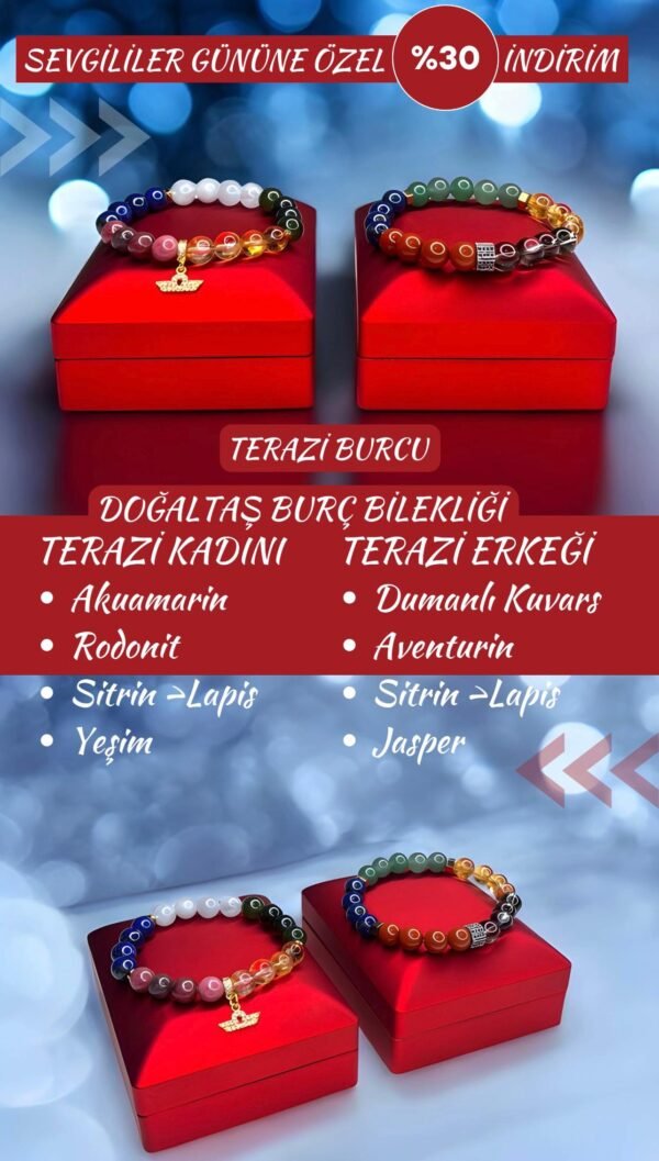 DOĞAL TAŞ TERAZİ BURCU BİLEKLİK KADIN-ERKEK (Özel ışıklı kutusuyla birlikte gönderim sağlanmaktadır) - Görsel 2
