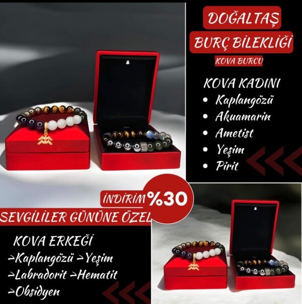 DOĞAL TAŞ KOVA BURCU BİLEKLİK KADIN-ERKEK (Özel ışıklı kutusuyla birlikte gönderim sağlanmaktadır) - Görsel 2