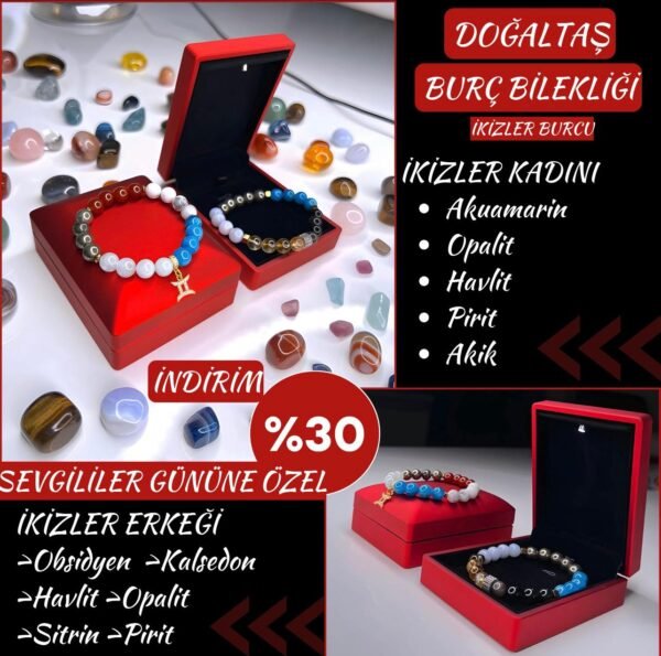 DOĞAL TAŞ İKİZLER BURCU BİLEKLİK KADIN-ERKEK (Özel ışıklı kutusuyla birlikte gönderim sağlanmaktadır) - Görsel 3