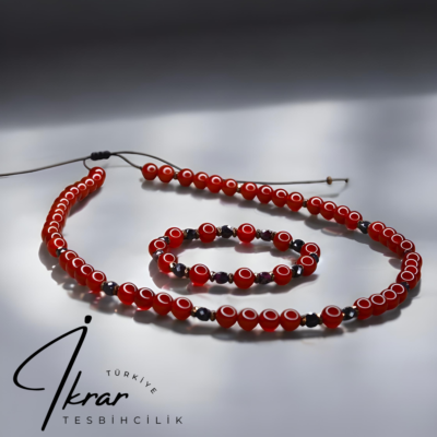 ÖZEL ÜRETİM DOĞALTAŞ AKİK-GARNET KOLYE BİLEKLİK TAKIMI